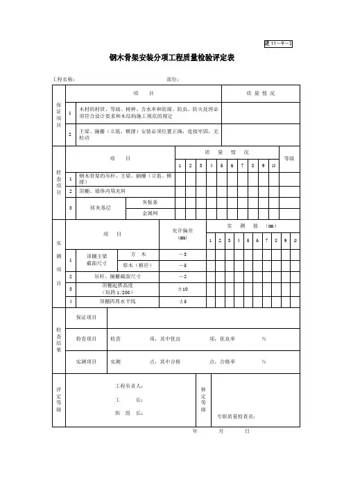 【工程表格模板】钢木骨架安装分项工程质量检验评定表