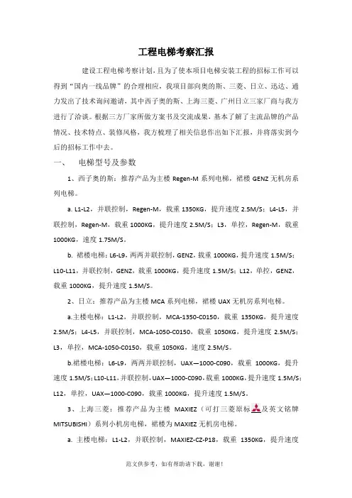 电梯厂家考察汇报