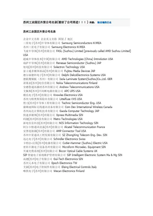 苏州工业园区外资公司名录