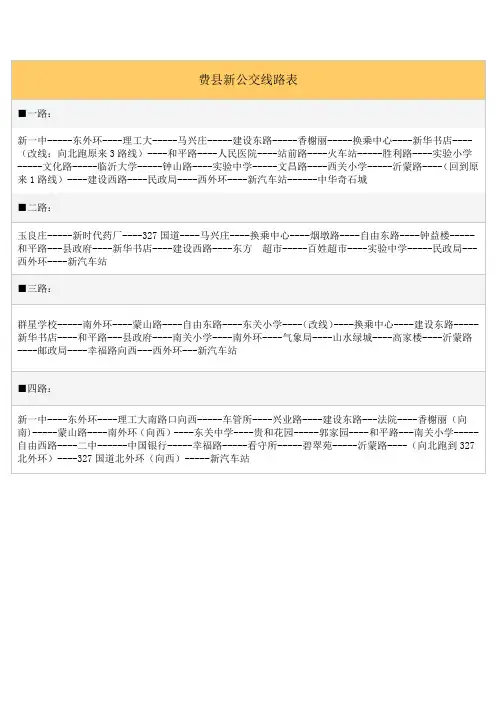 费县新公交线路表