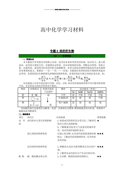 苏教版高中化学选修五专题4 烃的衍生物.docx