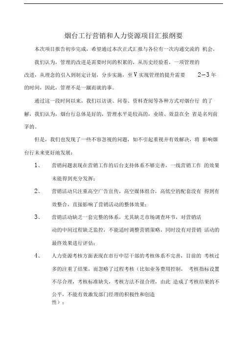 工行营销和人力资源项目汇报纲要