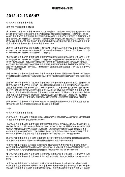 中国省市区号表