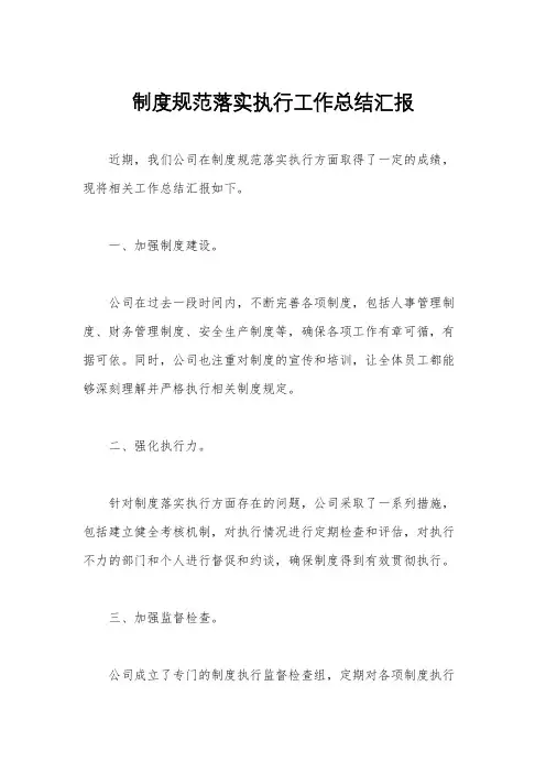 制度规范落实执行工作总结汇报