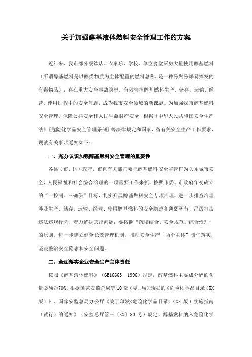 关于加强醇基液体燃料安全管理工作的方案