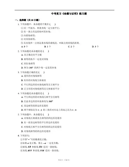 中考复习《命题与证明》练习题