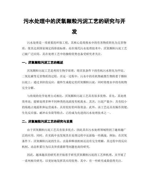 污水处理中的厌氧颗粒污泥工艺的研究与开发