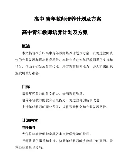 高中 青年教师培养计划及方案