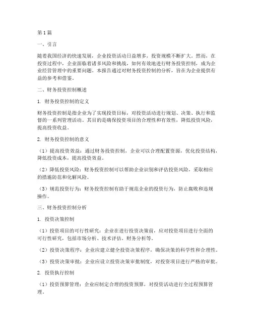 财务投资控制分析报告(3篇)