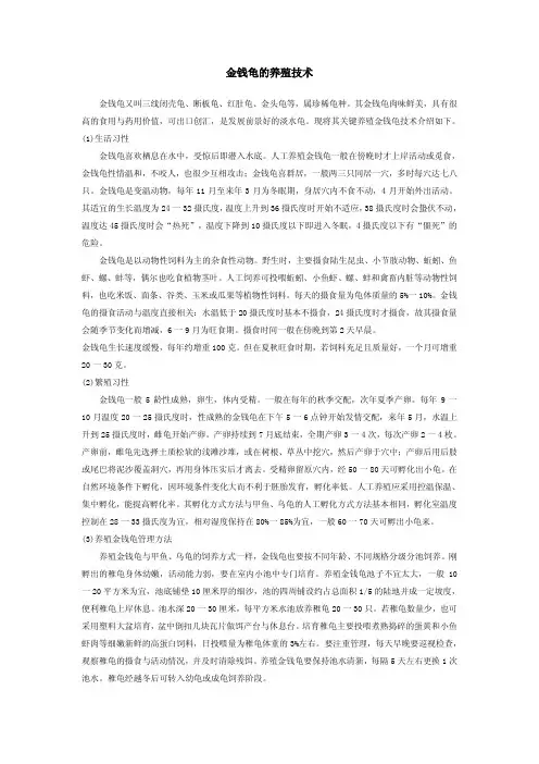 金钱龟的养殖技术