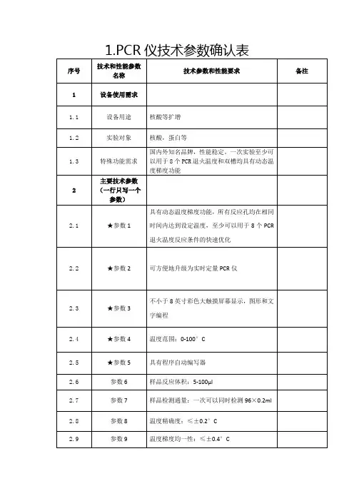 PCR仪技术参数确认表