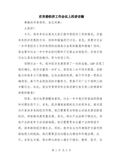 在市委经济工作会议上的讲话稿