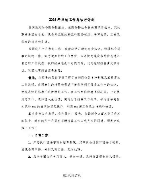 2024年出纳工作总结与计划（八篇）