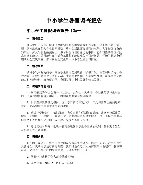 中小学生暑假调查报告