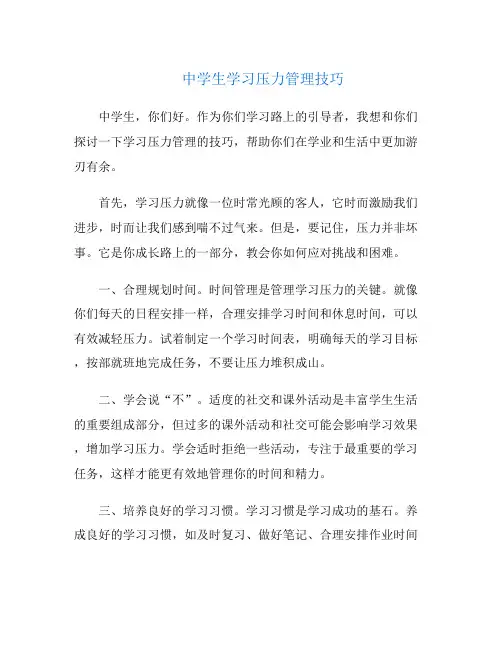 中学生学习压力管理技巧