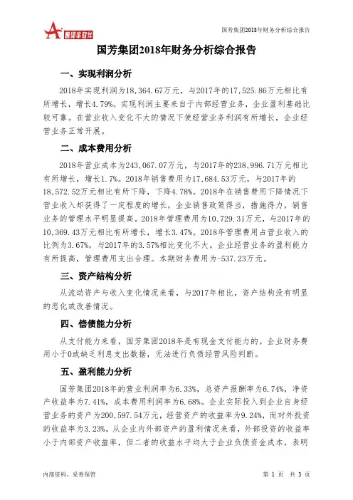 国芳集团2018年财务分析结论报告-智泽华
