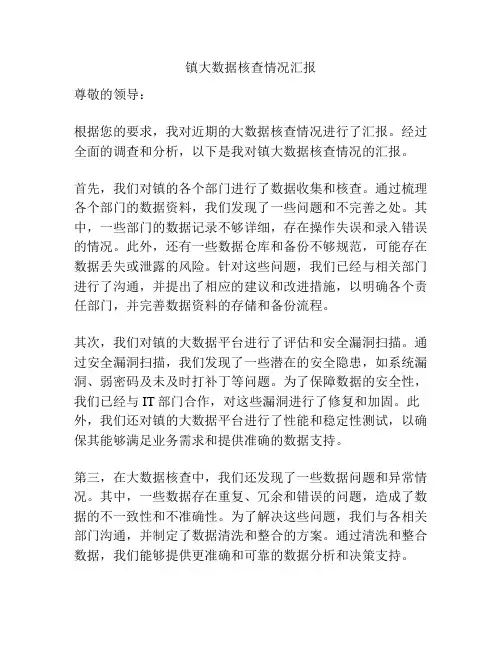 镇大数据核查情况汇报