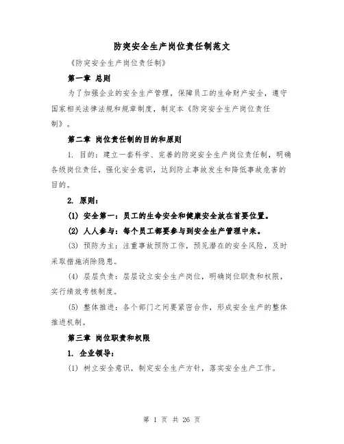 防突安全生产岗位责任制范文（4篇）