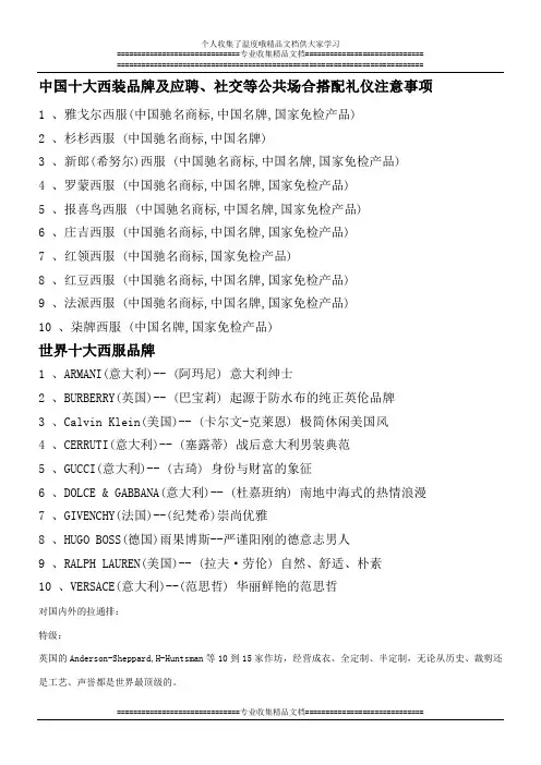 中国十大西装品牌及应聘、社交等公共场合搭配礼仪注意事项