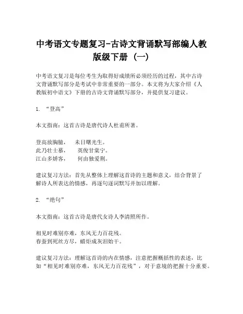中考语文专题复习-古诗文背诵默写部编人教版级下册 (一)