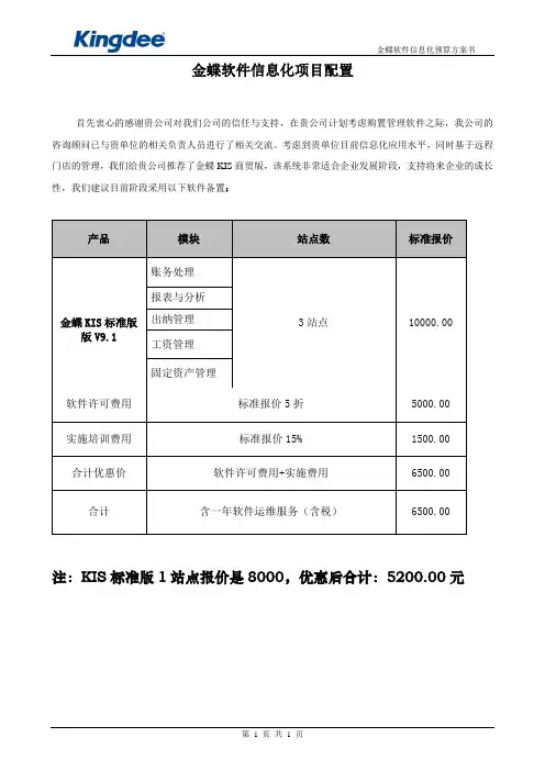 金蝶软件投资预算方案