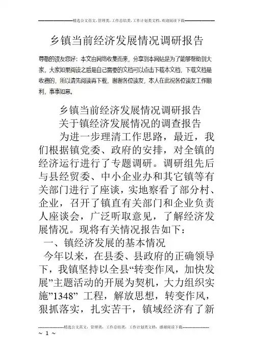 乡镇当前经济发展情况调研报告