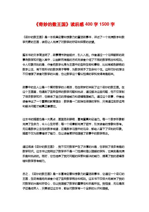 《奇妙的数王国》读后感400字