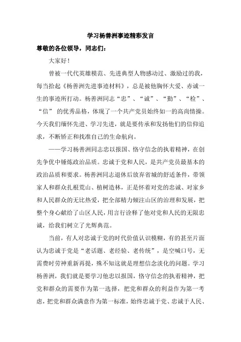 学习杨善洲事迹精彩发言