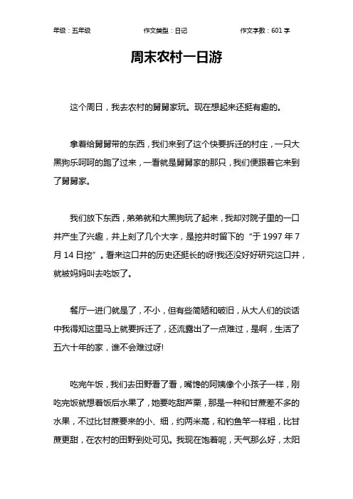 周末农村一日游作文【小学五年级600字】