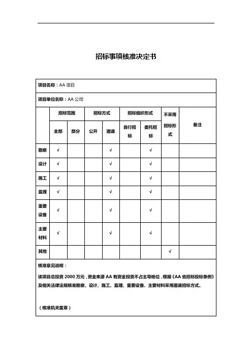招标事项核准决定书