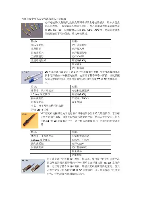 光纤接线中常见各型号连接器头与适配器
