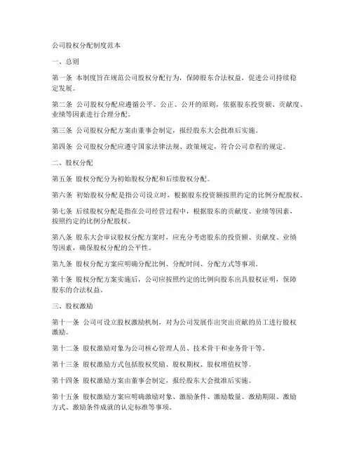 公司股权分配制度范本
