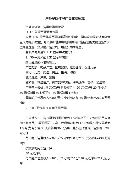 户外多媒体屏广告收费标准