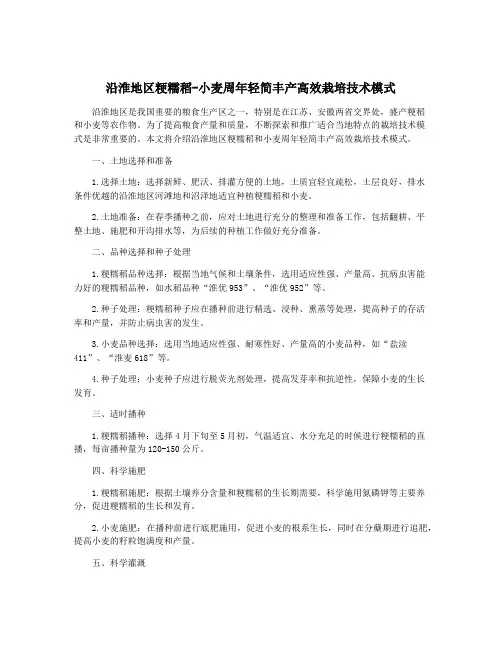 沿淮地区粳糯稻-小麦周年轻简丰产高效栽培技术模式