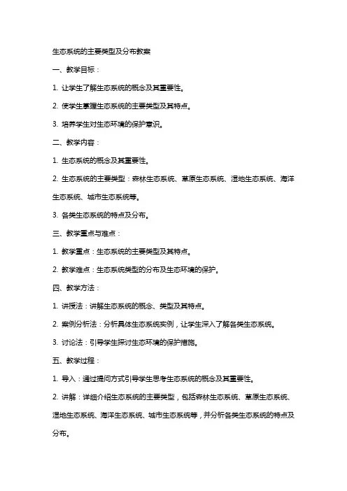 生态系统的主要类型及分布教案