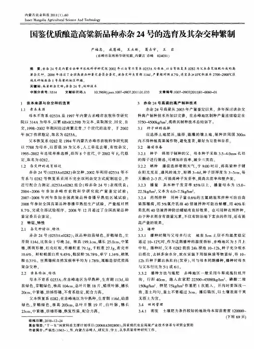 国鉴优质酿造高粱新品种赤杂24号的选育及其杂交种繁制