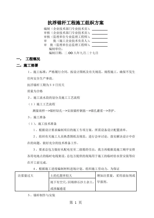 抗浮锚杆工程施工组织方案6页