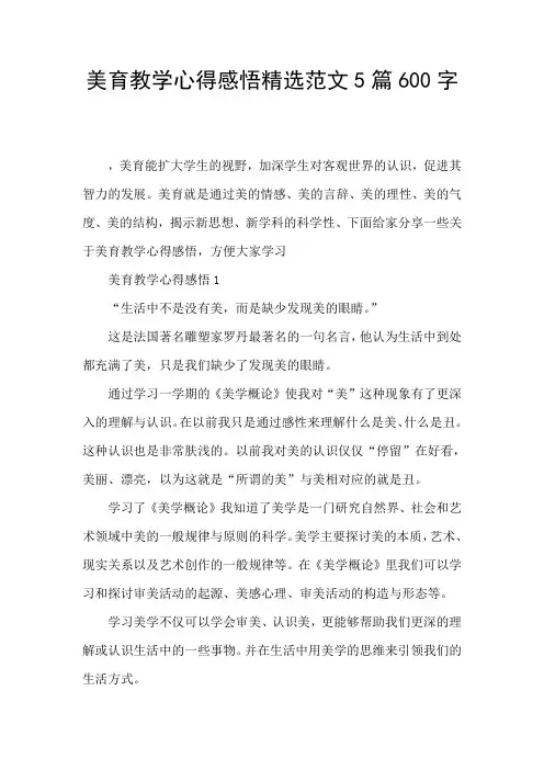 美育教学心得感悟精选范文5篇600字