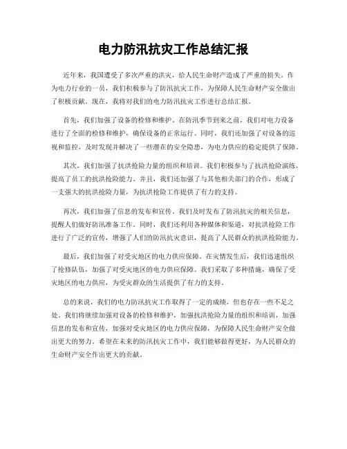 电力防汛抗灾工作总结汇报