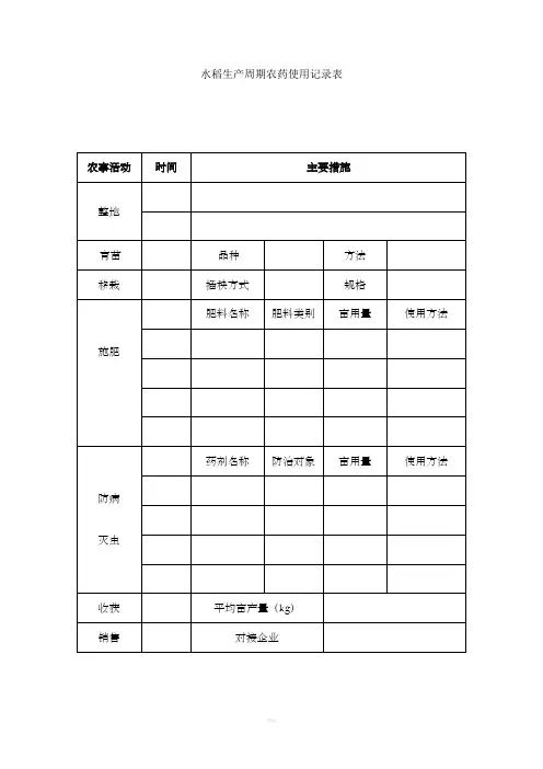 水稻生产周期农药使用记录表