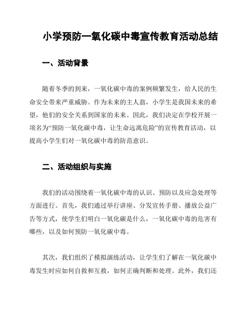 小学预防一氧化碳中毒宣传教育活动总结