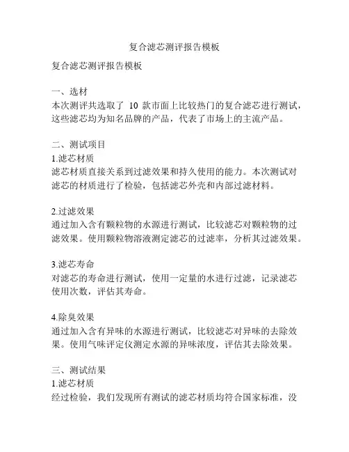 复合滤芯测评报告模板
