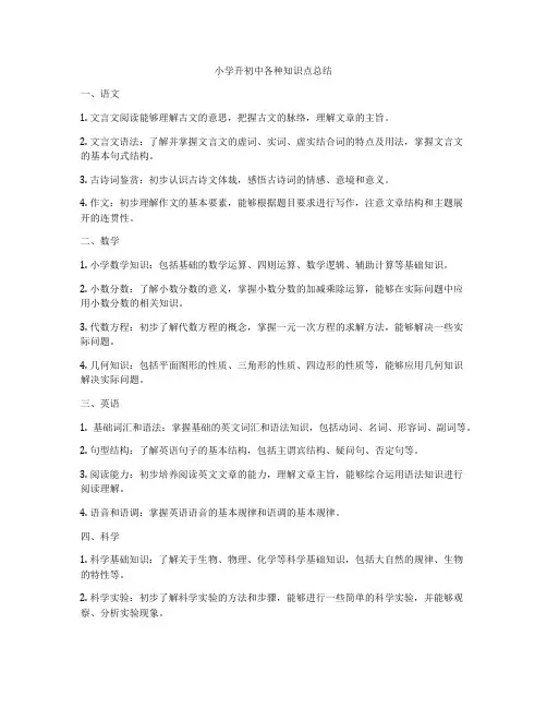 小学升初中各种知识点总结