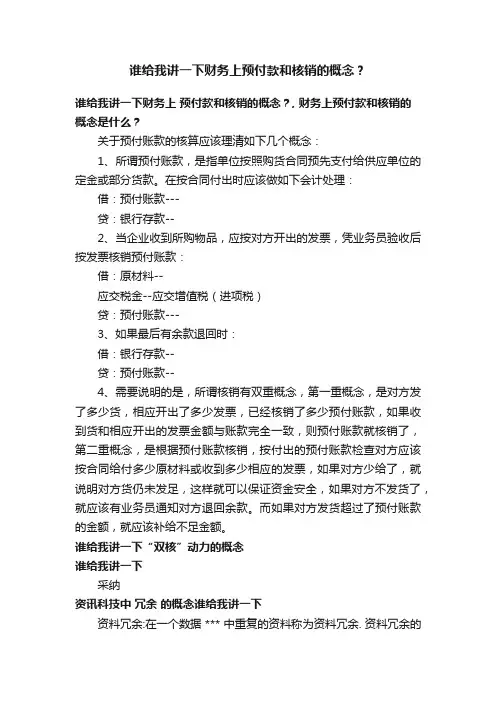 谁给我讲一下财务上预付款和核销的概念？