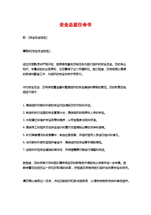 安全总监任命书