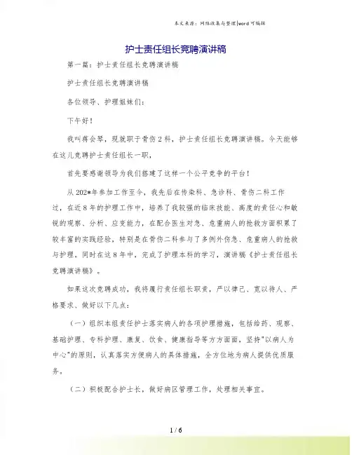 护士责任组长竞聘演讲稿