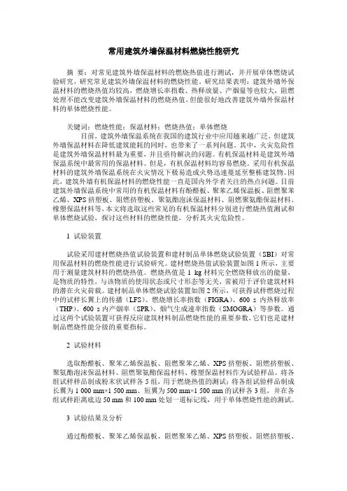 常用建筑外墙保温材料燃烧性能研究