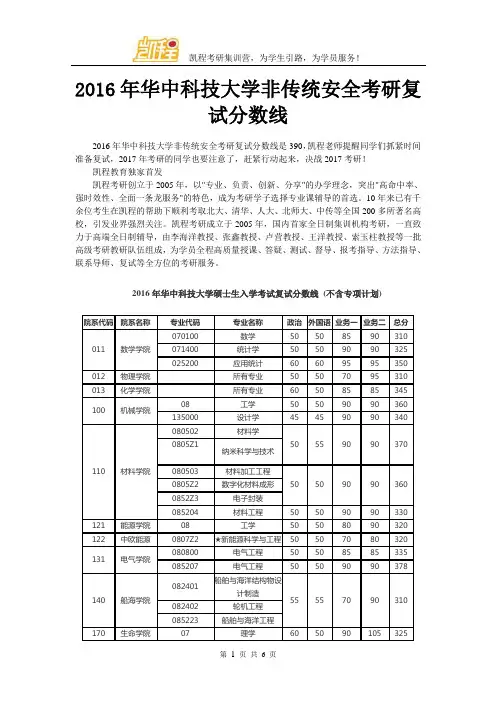 2016年华中科技大学非传统安全考研复试分数线