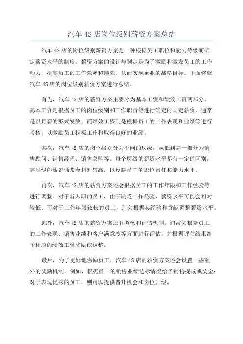 汽车4S店岗位级别薪资方案总结