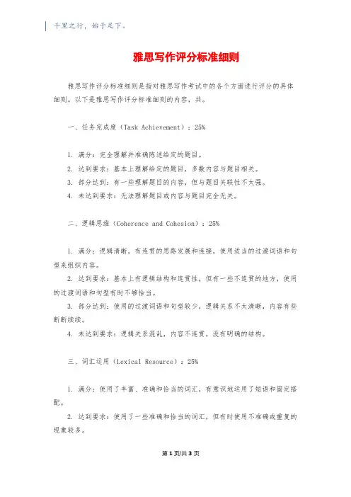 雅思写作评分标准细则